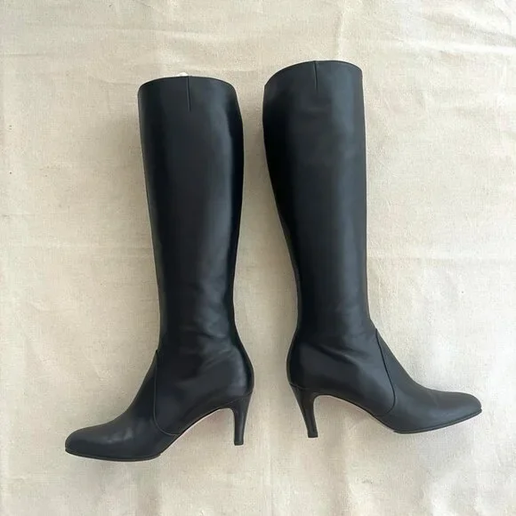 Salvatore Ferragamo | Knee-Length Heel Leather Boots - Sz US 9 / Dark Chocolate - Picture 4 of 12